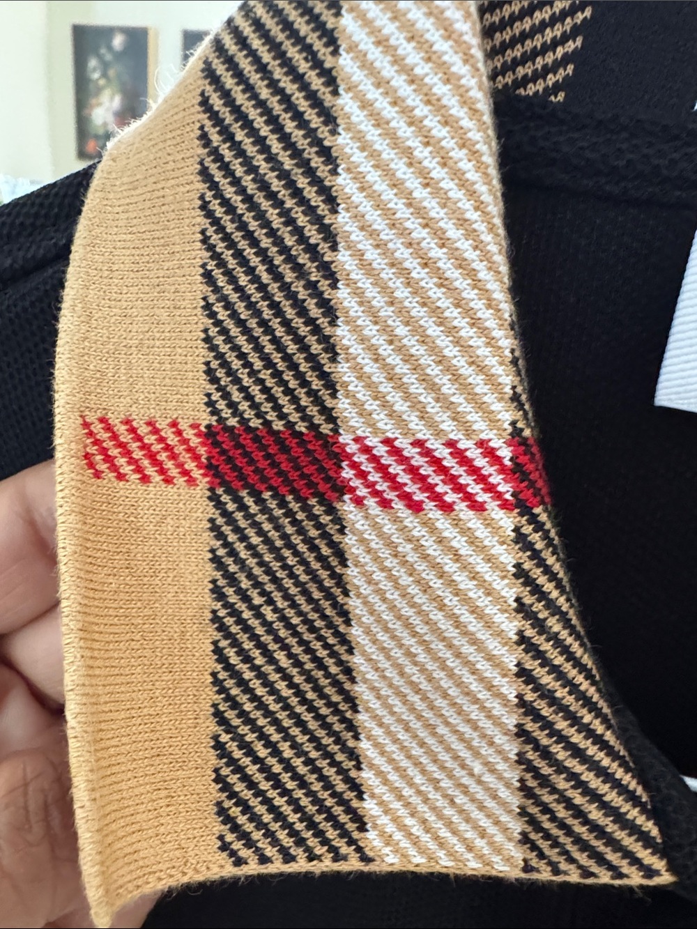 Burberry Black Polo with Signature Beige Check Collar - Picture 4 of 11